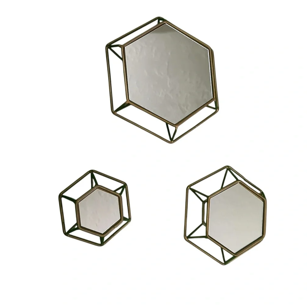 Hexagonal Gold Wall Mirror Set - Picture 2 of 7